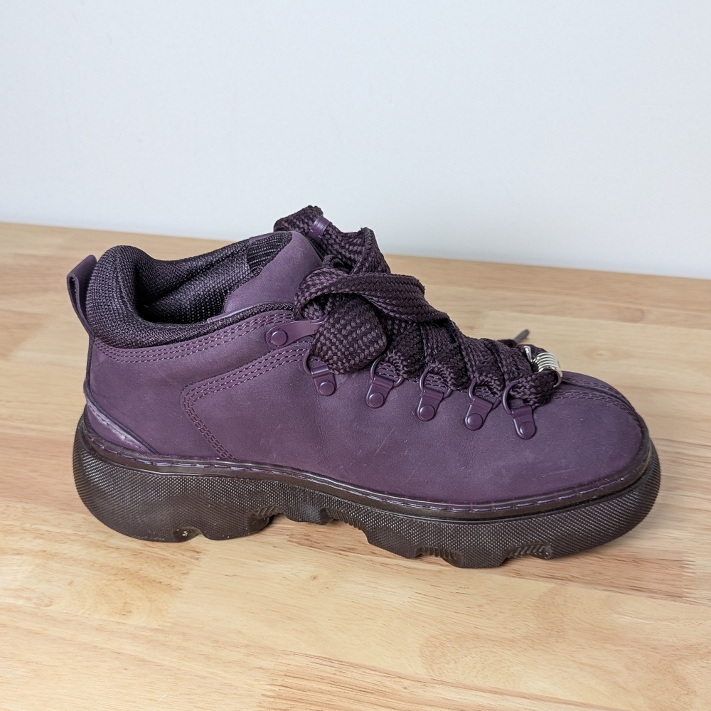 Burberry Women'sPurple Aubergine Lace-Up Leather Trek Ankle Boots, Brand Size 39 - Picture 5 of 9